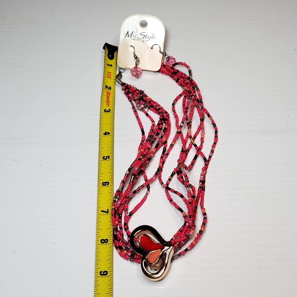 New Multi Strand Seed Bead Necklace Dangle Earring Set 18" Unsigned Retro - Picture 5 of 5